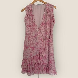AllSaints Pink Floral Wrap Dress Size Small Ruffle Hem